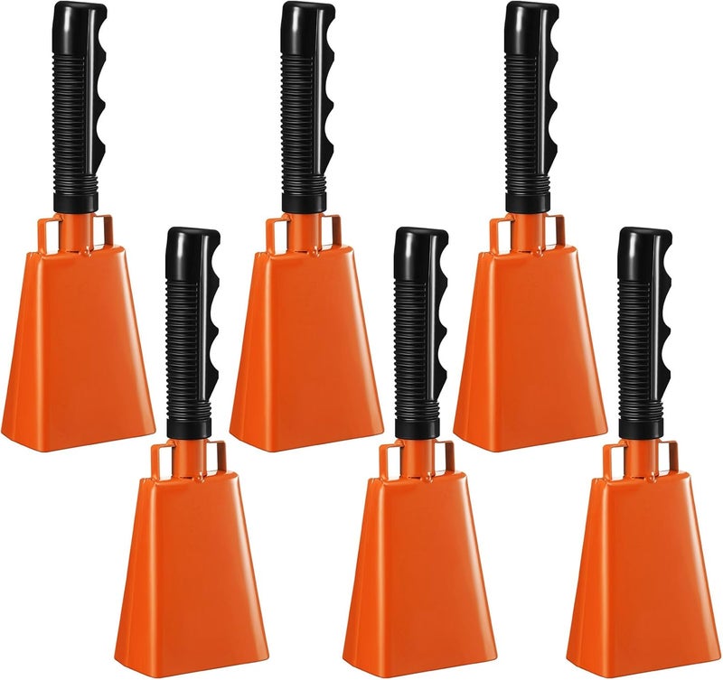 Pelopy 6 Pcs Cowbell with Handle 8 Inch Cow Bells Bulk for Sporting Events Cheering Cowbells Noise Makers for Football Games Graduation Party Hand Chime Percussion Musical Instrument(Orange) - Image 1